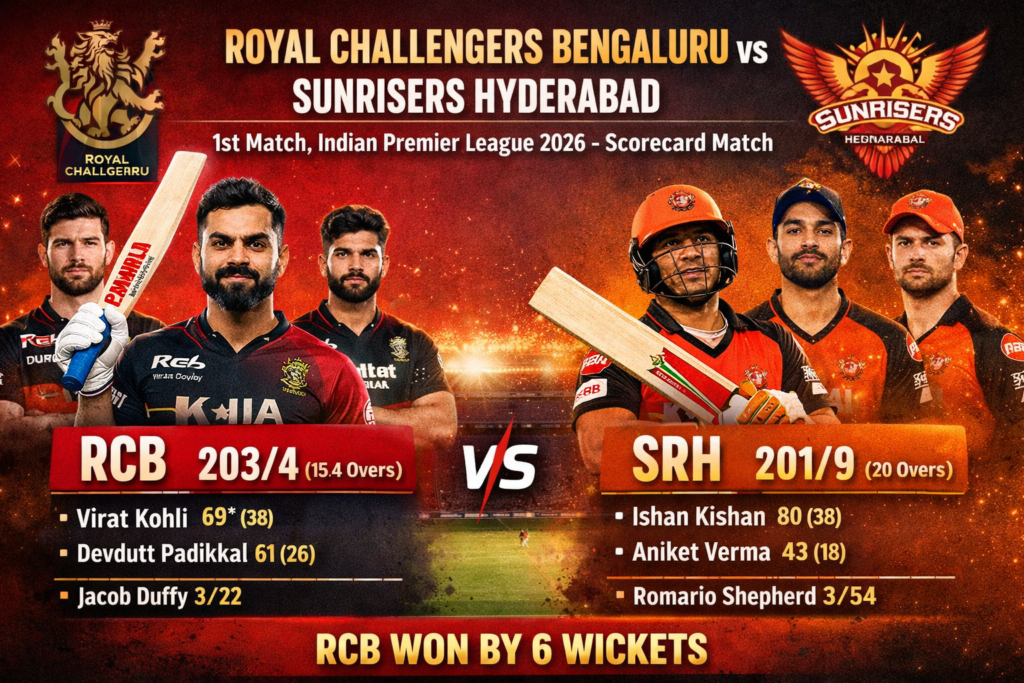 Royal Challengers Bengaluru vs Sunrisers Hyderabad, 1st Match, Indian Premier League 2026 – Scorecard Match